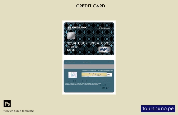 lista para imprimir plantilla de tarjeta de crédito Platinum MPU de Myanmar KBZ 